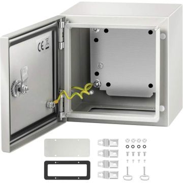 Стальная электромонтажная коробка NEMA 4X, 20x20x15 см, степень защиты IP66 от воды и пыли.