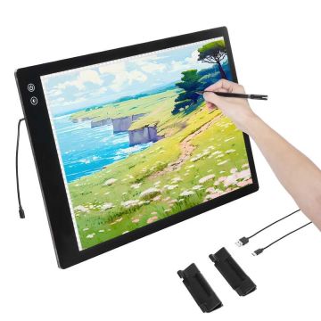 Valotaulu A2 LED ladattava musta, 6 kirkkaustasoa