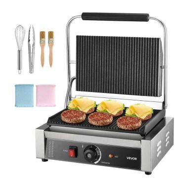 Sähköinen panini-grilli ammattikäyttöön, 2200 W, ruostumatonta terästä, 34x23 cm emaloitu levy