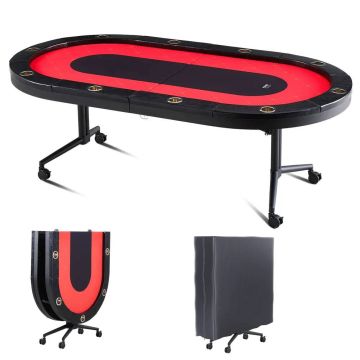 Kokoontaitettava 10 pelaajan pokeripöytä, soikea, mukitelineillä, 228,6 cm