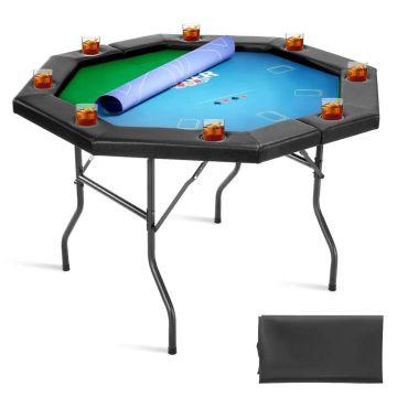 Kokoontaitettava pokeripöytä, 8 pelaajaa, 122 cm, huopaa, metallijalat