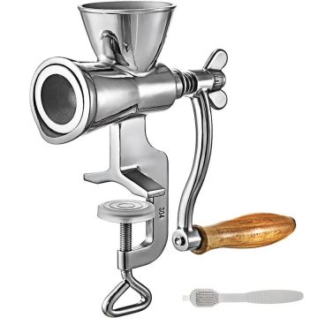 Ручная кофемолка с деревянной ручкой, из нержавеющей стали, с настольным зажимом.