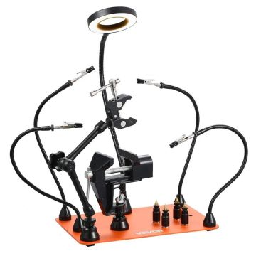 Magneettinen juotosapuvarsi LED-valolla ja puristimilla, piirilevyn pidike, 360° kuumailmapistoolin pidike