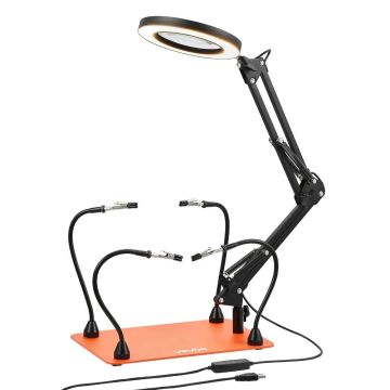 Magneettiset juotosapulaiset kädet LED-valolla ja neljällä joustavalla kahvalla