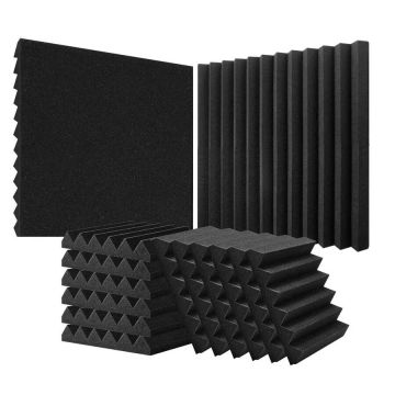Акустические поролоновые панели, 36 шт., 12x12x2 дюйма, черные, огнестойкие.