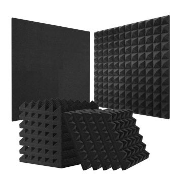 Акустические поролоновые панели, 24 шт., черные пирамидки, 12x12x2 дюйма.
