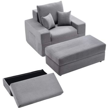 Modulaarinen samettinen divaani käsinojilla, harmaa, 1115 mm
