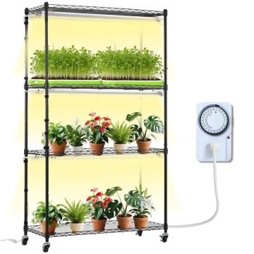 Metallinen kasviteline 180 W:n kasvilampulla, 4 tasoa, 89x31x145 cm
