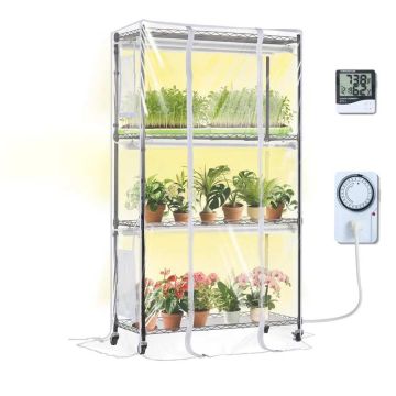 Kannettava LED-kasvihuonekaappi, 4 tasoa, 180 W:n kasvilamppu, ajastin, 90 x 35 x 150 cm