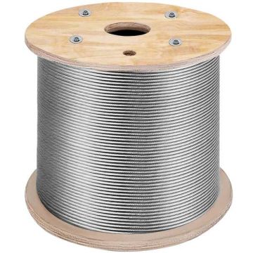 Палубный канат из нержавеющей стали 3/16" x 1000 футов, морской класс T316, 1x19 прядь.