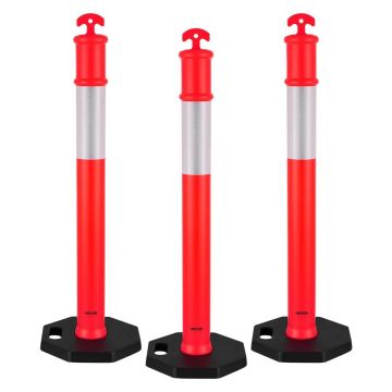 3 punaista liikennesuojapylvästä, 1140 mm, heijastinnauhoilla