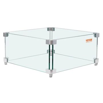 Kaasutakan tuulensuoja, neliönmuotoinen karkaistu lasi 380x380x180 mm