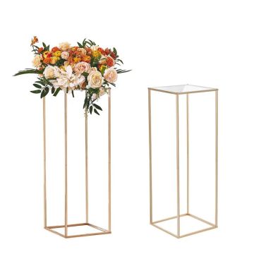2 kpl 80 cm kultaisia ​​metallisia hääkukkatelineitä akryylilaminaatilla