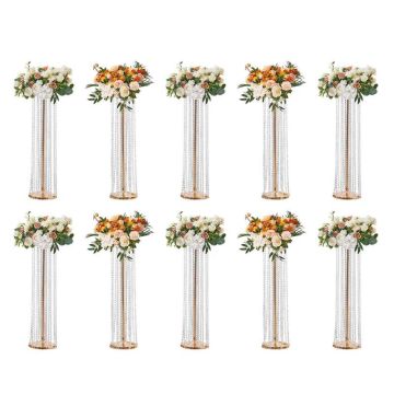 10 kpl 90 cm korkeita kristallisia hääkukkajalkoja, kultaa, metallia