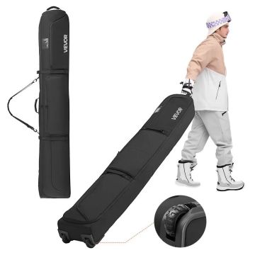 Suksi- ja lumilautalaukku pyörillä, jopa 190 cm, pehmustettu, musta