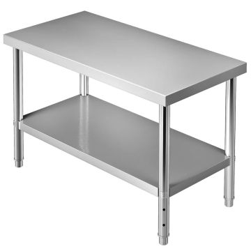 Ruostumattomasta teräksestä valmistettu valmistelupöytä, 122x61x86 cm, 250 kg:n kantavuus