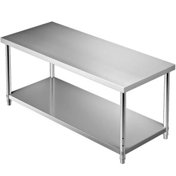 Ruostumattomasta teräksestä valmistettu työpöytä, 183x76x86 cm, säädettävä hyllytaso, 250 kg:n kantavuus