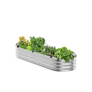 Metallinen galvanoitu korotettu kukkalava, 4x2x1 jalkaa, soikea, hopeanvärinen