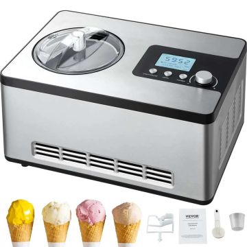 Automaattinen jäätelökone 1,9 L, sähköinen jogurtti- ja gelatokone, hopea