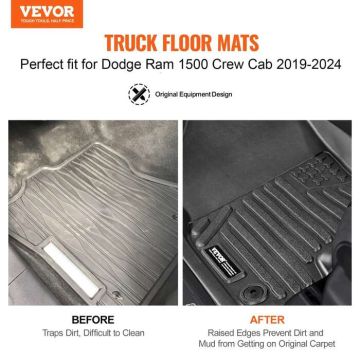 Auton matot Dodge Ram 1500 Crew Cab 2019–2024, TPE, musta, 3 kpl.