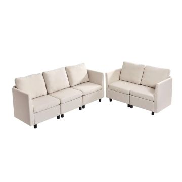 Modulaarinen 5-paikkainen sohva säilytystilalla, beige