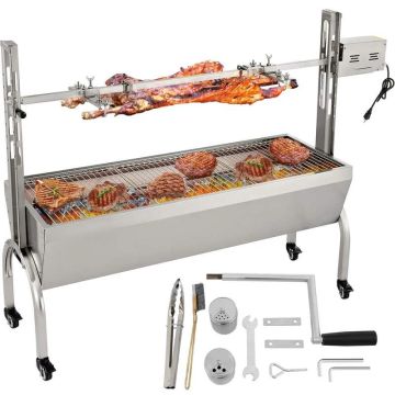 Ruostumattomasta teräksestä valmistettu BBQ-grilli moottorilla, 50 kg, ulkokäyttöön