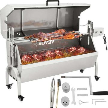 Ruostumattomasta teräksestä valmistettu lammasvarrasgrilli, 59 kg, 40 W moottori, pyörät