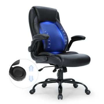 Ergonominen PU-nahkainen toimistotuoli ristiselän tuella ja taitettavilla käsinojilla