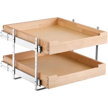2-tasoinen ulosvedettävä puinen kaappijärjestäjä, 20x21 tuumaa