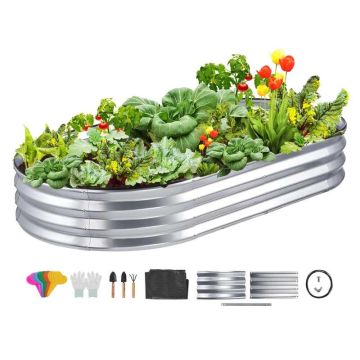 Korotettu kukkalava ulkokasveille, sinkittyä metallia, 71,9 x 36,4 x 11 tuumaa, hopea