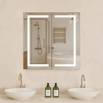 Встраиваемый аптечный шкафчик с подсветкой и зеркалом, 65x65 см, светодиодная подсветка.
