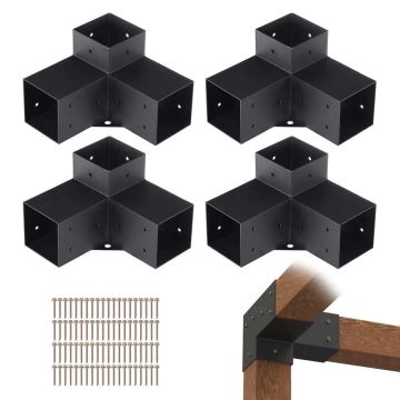 Pergolan puupalkkien kiinnityssarja, 10,2 x 10,2 cm, 4 kpl, 3-suuntaiset kulmakiinnikkeet