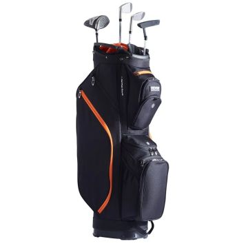 Golfbägi 36 tuumaa, 14 lokeroa ja 13 taskua, mustanoranssi
