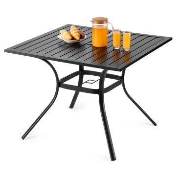 Ulkoruokapöytä terassille, 94 cm, musta, metalli, aurinkovarjon reikä
