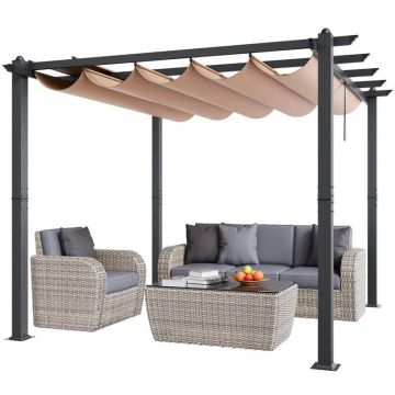 10'x10' alumiininen ulkopergola sisäänvedettävällä katoksella, beige