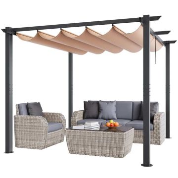 10'x10' ulkokäyttöön tarkoitettu alumiininen pergola sisäänvedettävällä katoksella, beige