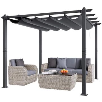 10'x10' alumiininen ulkokäyttöön tarkoitettu sisäänvedettävä pergola katoksella, harmaa