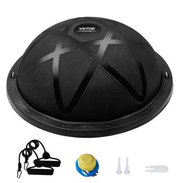Фитнес-мяч Balance Half Fitness Ball Trainer, 23 дюйма, черный, с эластичными лентами и насосом.