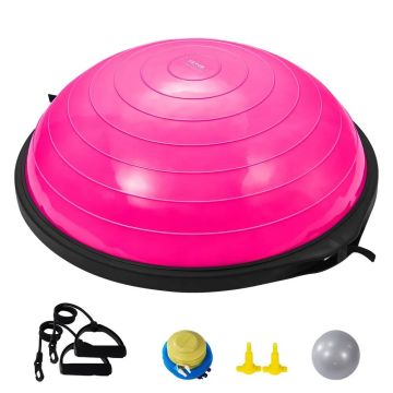 Тренажер Balance Half Exercise Ball, 26 дюймов, розовый, 1500 фунтов, с эластичными лентами и насосом.