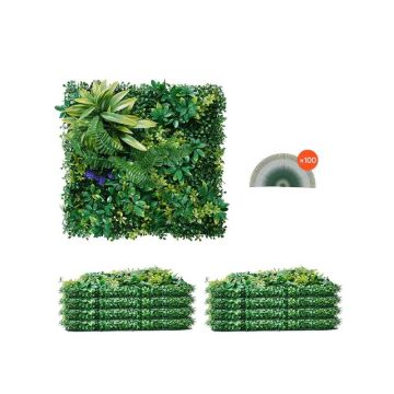 Tekonurmi-seinäpaneelit, 8 kpl, 20x20 tuumaa, 3D-puksipuuviheriö, sisä- ja ulkokäyttöön