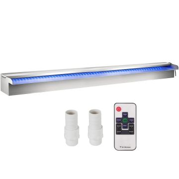 Ruostumattomasta teräksestä valmistettu koristeellinen vesiputoussuihkulähde LED-valoilla, 99,4 x 11,5 x 7,5 cm