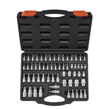Torx-kärki- ja hylsysarja, 60 osaa, S2- ja cr-v-teräs, 1/4-1/2 tuumaa, kotelossa