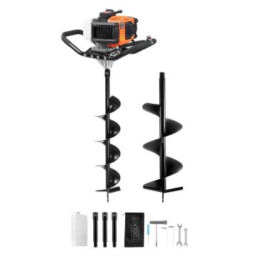 Bensiinikäyttöinen maapora 52 cm³, 1450 W, terineen ja jatkopaloineen, oranssinmusta