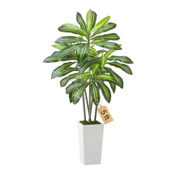 Keinotekoinen dracaena-puu 1524 mm valkoisella korkealla ruukulla, kodin ja toimiston sisustukseen