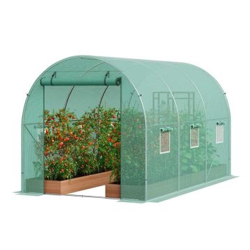 Туннельная теплица с каркасом из оцинкованной стали, 11,3x6,4x6,3 фута, с зеленой полиэтиленовой крышей, дверью на молнии и 6 окнами.