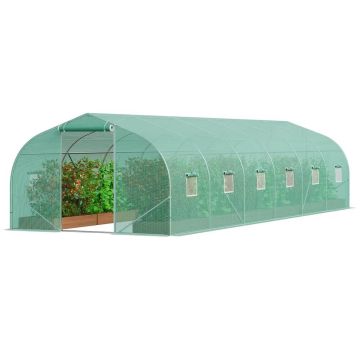 Туннельная теплица с каркасом из оцинкованной стали, 29,5x9,8x6,6 футов, зеленая полиэтиленовая крыша.
