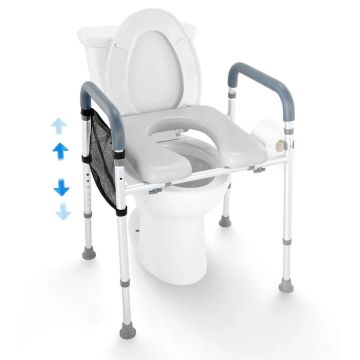 Korotettu WC-istuin alumiinirunkoisella rungolla, säädettävä 490-640 mm, lääketieteellinen
