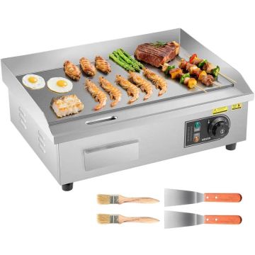 Ammattikäyttöön tarkoitettu sähköinen paistinpannu, 535x300 mm, ruostumatonta terästä, säädettävä lämpötila 50–300 °C