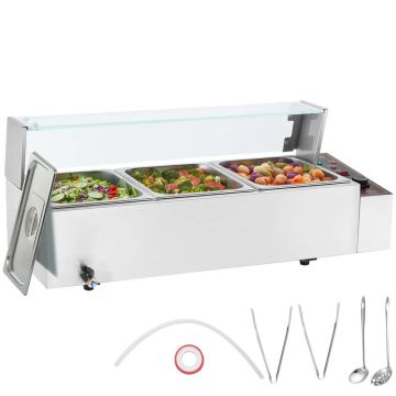 Sähköinen 3-pannuinen höyrystin, 3 x 8QT, ruostumatonta terästä, hopeanvärinen