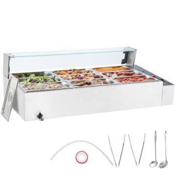 Sähköinen ruoanlämmitin, 1500 W, ruostumatonta terästä, lasilla, 9 astiaa